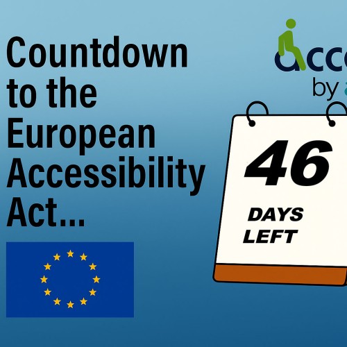 Countdown to the European Accessibility Act Access by Design logo European Union flag Desk calendar with 46 days left on it