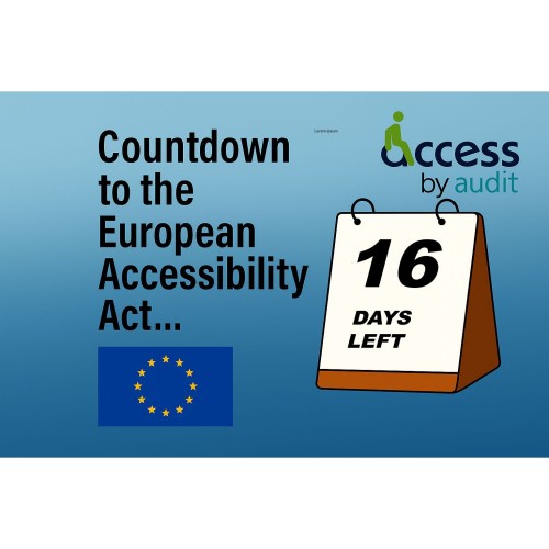 Countdown to the European Accessibility Act Access by Design logo European Union flag Desk calendar with 16 days left on it