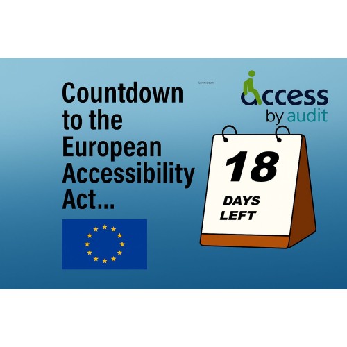Countdown to the European Accessibility Act Access by Design logo European Union flag Desk calendar with 18 days left on it