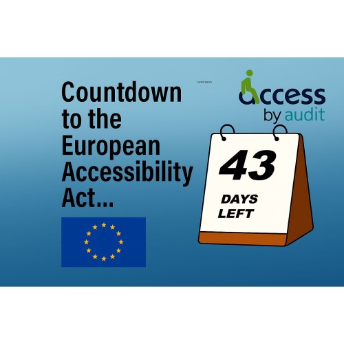 Countdown to the European Accessibility Act Access by Design logo European Union flag Desk calendar with 43 days left on it