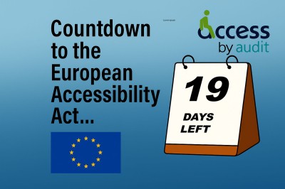 Countdown to the European Accessibility Act Access by Design logo European Union flag Desk calendar with 19 days left on it