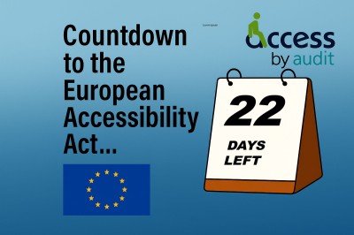 Countdown to the European Accessibility Act Access by Design logo European Union flag Desk calendar with 22 days left on it