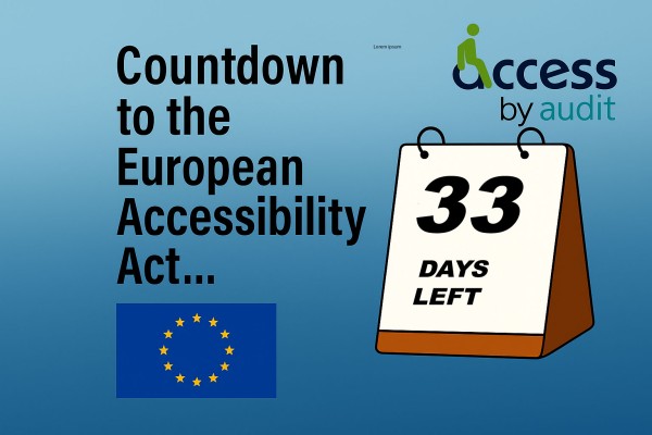 Countdown to the European Accessibility Act Access by Design logo European Union flag Desk calendar with 33 days left on it