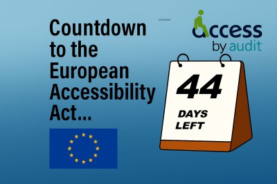 Countdown to the European Accessibility Act Access by Design logo European Union flag Desk calendar with 44 days left on it