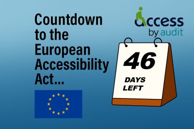 Countdown to the European Accessibility Act Access by Design logo European Union flag Desk calendar with 46 days left on it